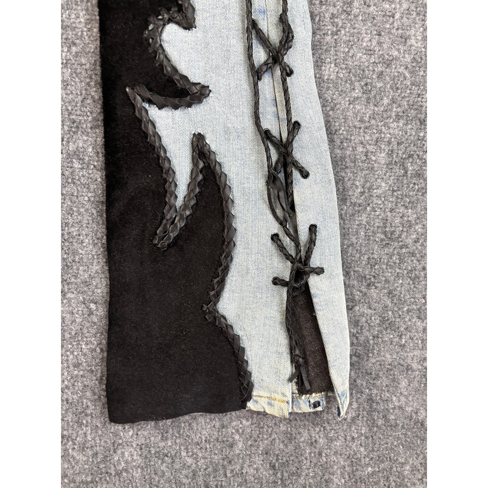 Michelle Julene Couture Upcycled Denim Jeans Leather Applique Western 26 - Picture 9 of 16